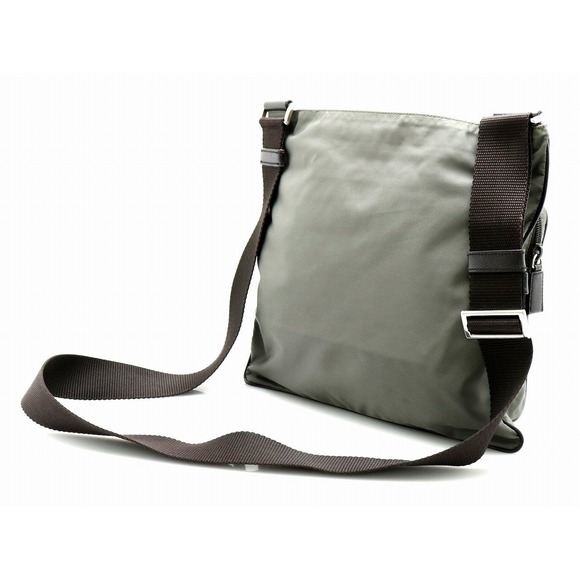 Prada Green Leather Khaki Shoulder Nylon Bag - Picture 1 of 9